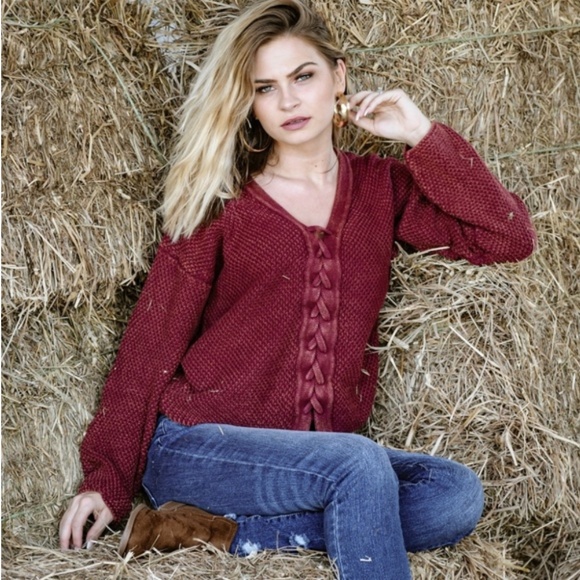HOST PICK! 5  Star Rated!  LACE UP FRONT SWEATER! - Picture 3 of 5